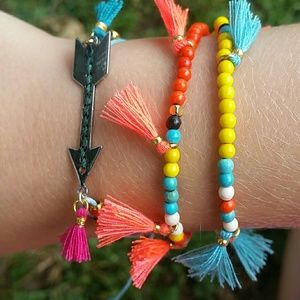 Fun! 3 bracelet bundle. Arrow pendant & tassels